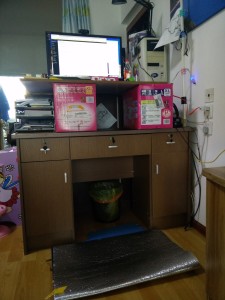 Excuse the mess. This is my temporary standing desk.